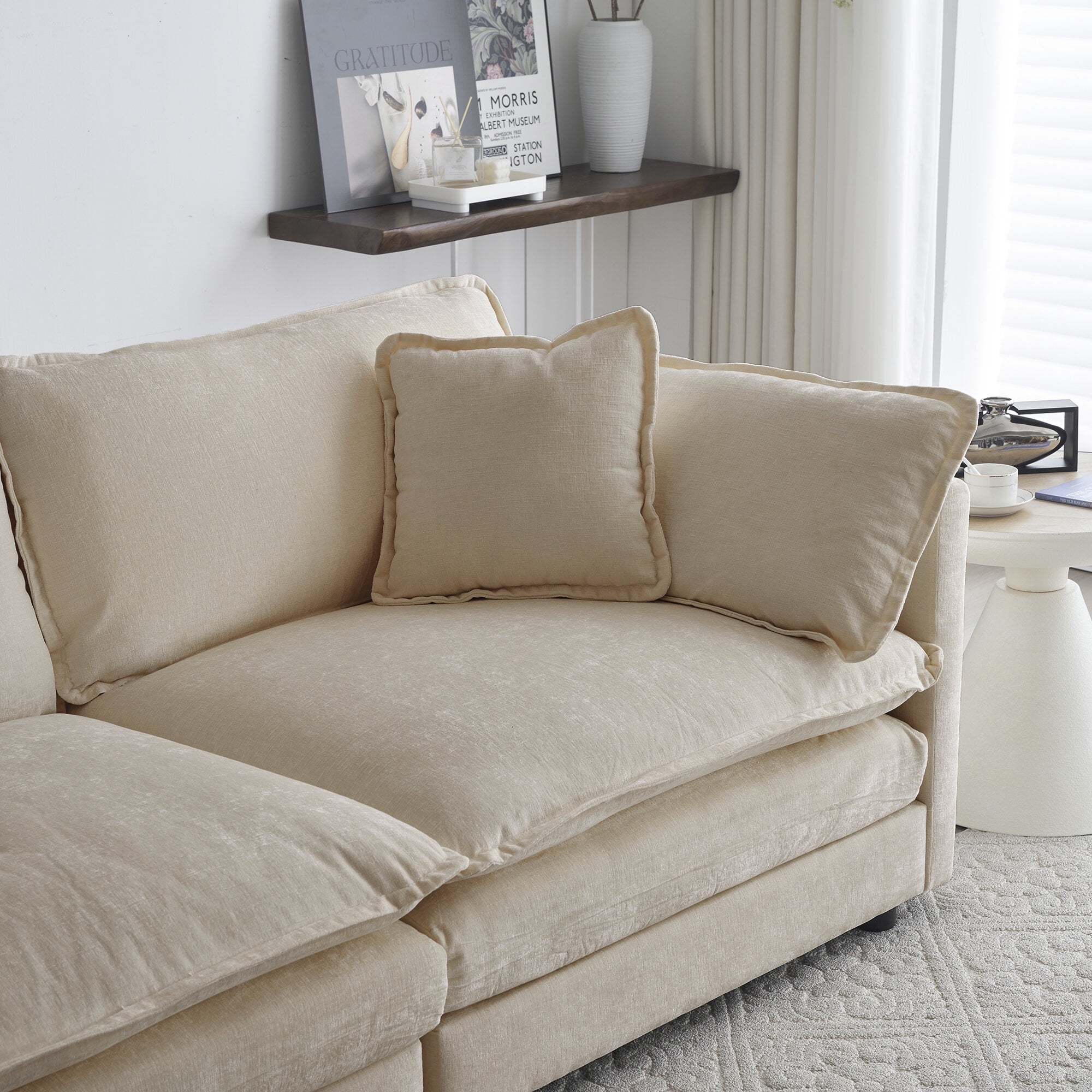Ottomans With Storage Chenille Fabric Ottomans Footrest to Combine with 2 Seater Sofa, 3 Seater Sofa and 4 Seater Sofa, Beige,Large Ottomans