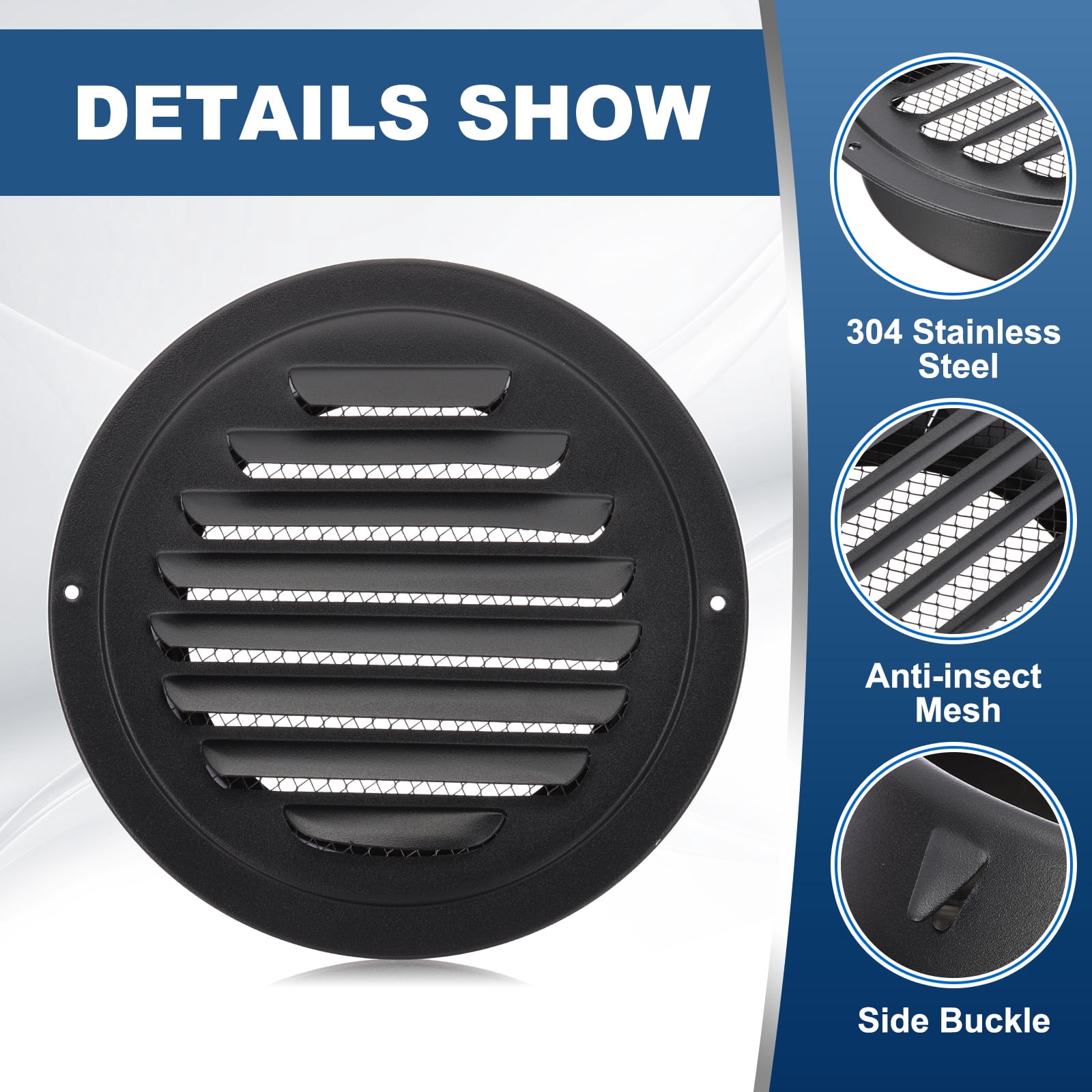 Uxcell Round Air Vents, Outlet Vents Cover 304 Stainless Steel Louver Grille Black 6 Inch