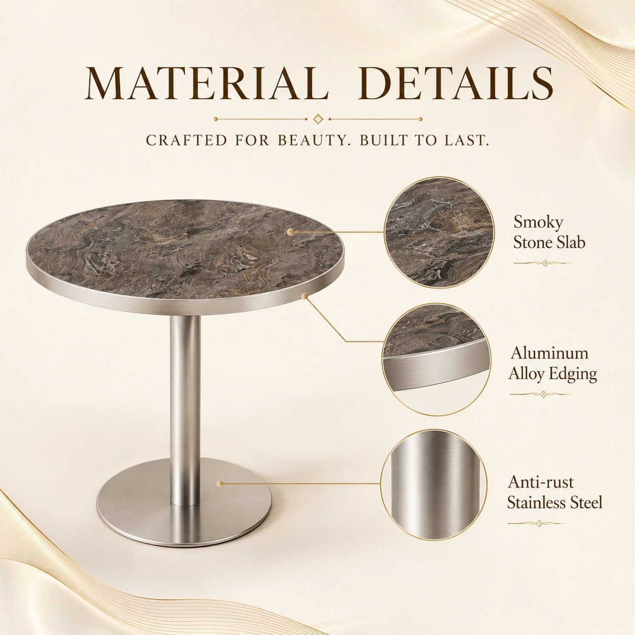 Aukfa 31.5" Round Sintered Stone Dining Table for 2-4, Kitchen Table Tulip Table with Silver Pedestal Base for Bistro Small Apartment,Silver Gray Marble
