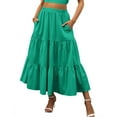 thumbnail image 2 of Pleated Skirts for Women, Casual Solid Color Layered Maxi Skirt, Flowy Ruffles Elastic Waist Pockets Sunskirt, 2 of 5