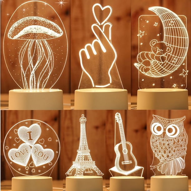 Lámpara de noche pequeña con enchufe USB, luz cálida grabada atmosférica, lámpara de mesita de noche, luz pequeña