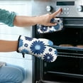 thumbnail image 2 of Blue Pioneer Flower Kitchen Oven Mitt and Pot Holder Sets 2 Pcs for Baking, Cooking and Grilling, Heat Resistant Up To 392 °F, 2 of 7