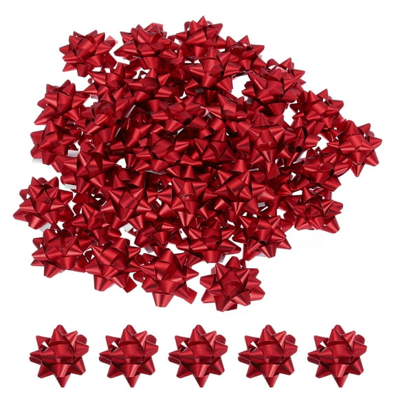 Uxcell Mini Star Gift Bows, Small Christmas Metallic Gift Wrapping Self-Adhesive Bows for Holiday Weddings Birthday Party Matte Red