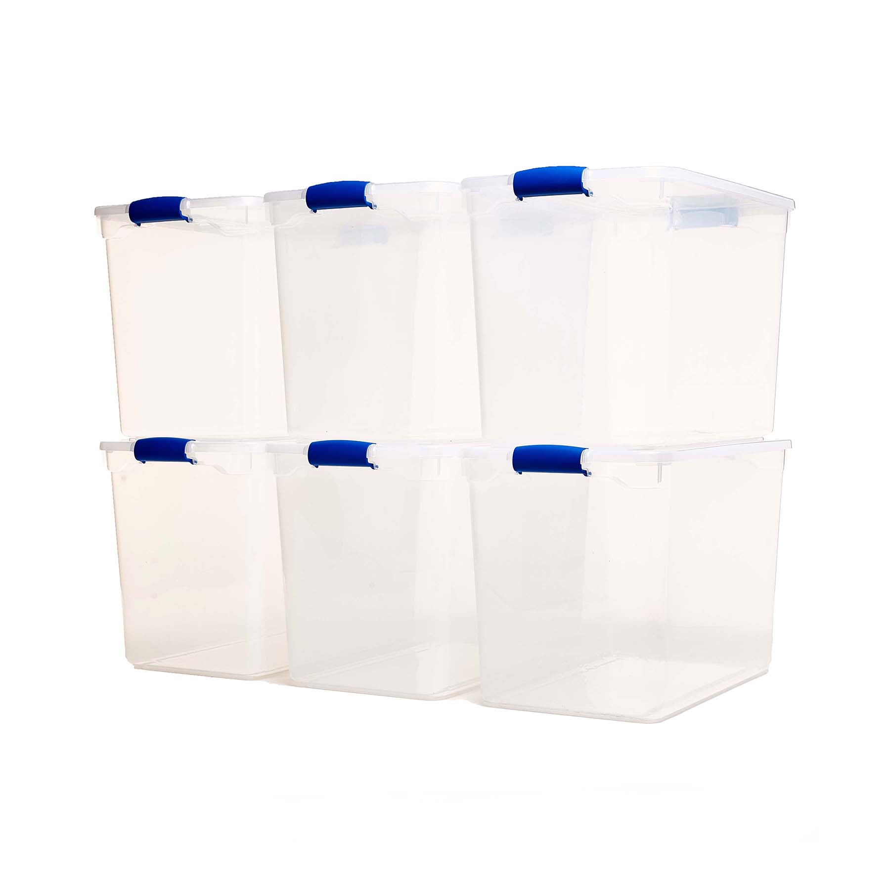 Homz 28 Gallon Stackable Latching Plastic Storage Boxes, Blue and Clear, 6 Count - image 2 of 7