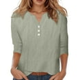 thumbnail image 4 of Womens Shirts Solid V Neck Button Up 3/4 Sleeve Womens Tee Shirts,GN1,S, 4 of 7