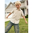 thumbnail image 4 of Aideaone Boys Button Down Shirts Short Sleeve Solid Striple Seersucker Shirt with Chest Pocket 5-14 Years, 4 of 6