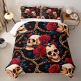thumbnail image 2 of Homewish Spooky Horror Skull Bed Spread Queen,Vintage Red Rose Queen Coverlet Set,Halloween Duvet,3pcs, 2 of 7
