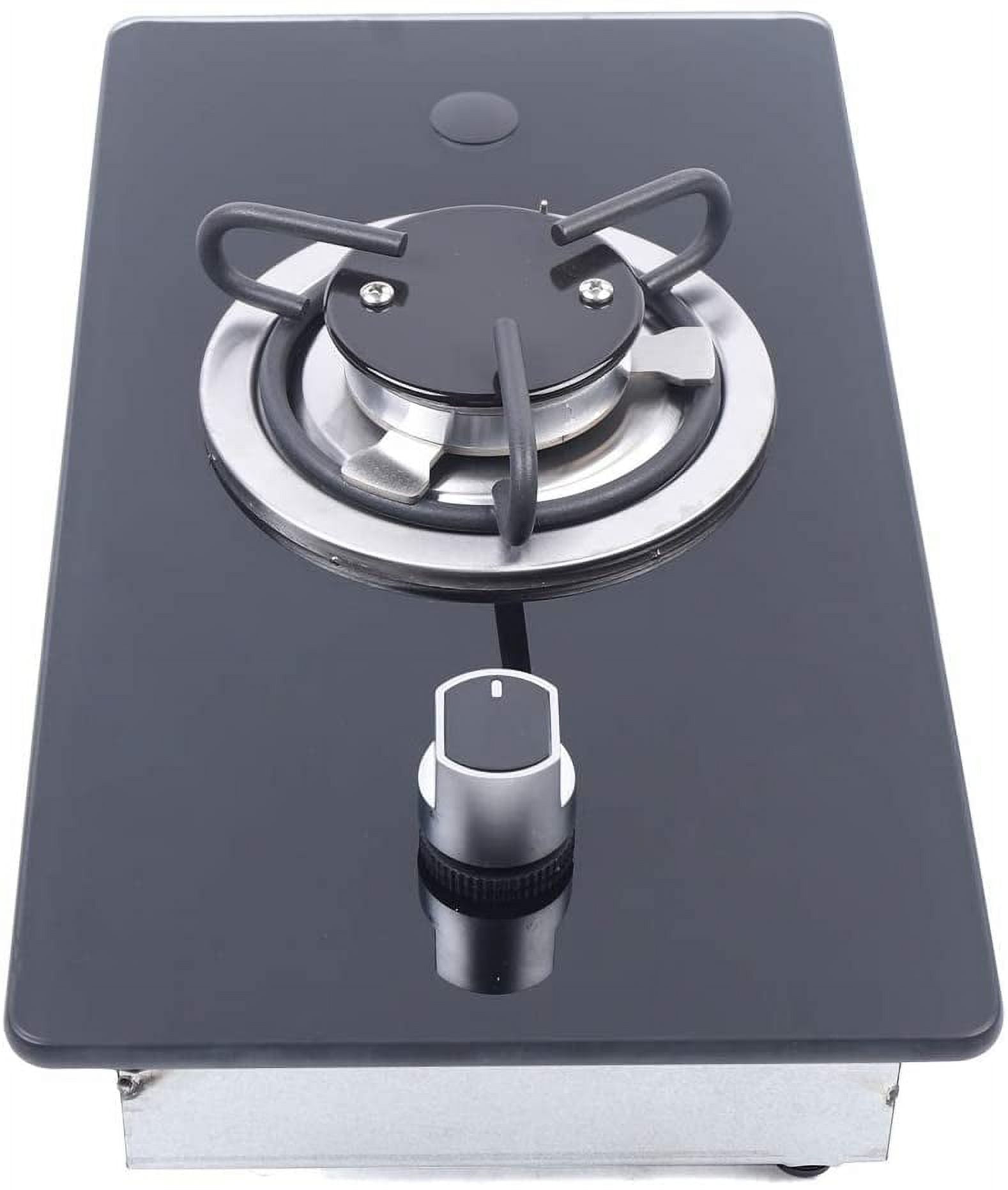 Miumaeov RV Cooktop Stove Portable Camper LPG Gas Stove Single Burner w/Tempered Glass, Multi-level Fire Adjustment Stainless Steel Built-In Gas Hob