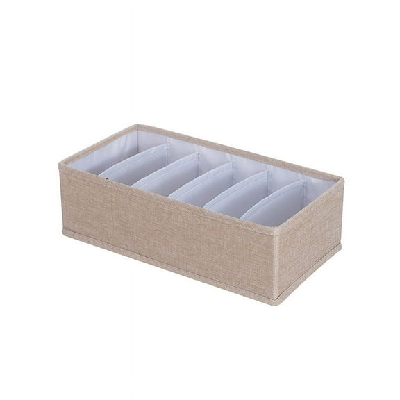 NAMZI Organizer Dividers, 6 Cell Fabric Foldable Cabinet Closet Organizers and Storage Boxes for Storing Socks, Underwear, Ties 12.5 * 6.3 * 3.54inch (Khaki)