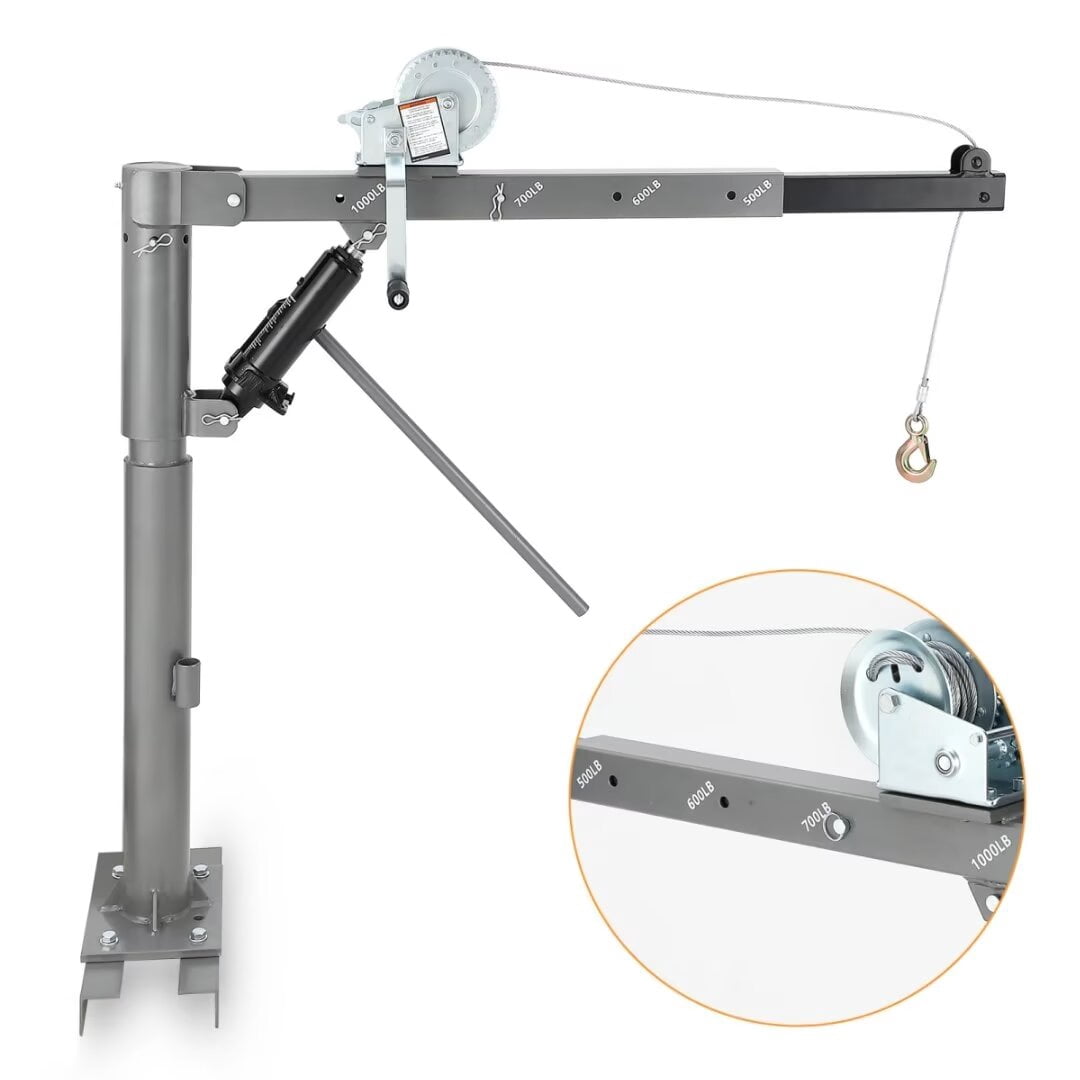 Truck Crane Hoist 1000 lbs Capacity, Truck Jib Crane Hoist Crane Hitch Mount with Four Boom Capacities of 500 lbs, 600 lbs, 700lbs & 1000 lbs, for Lifting Goods