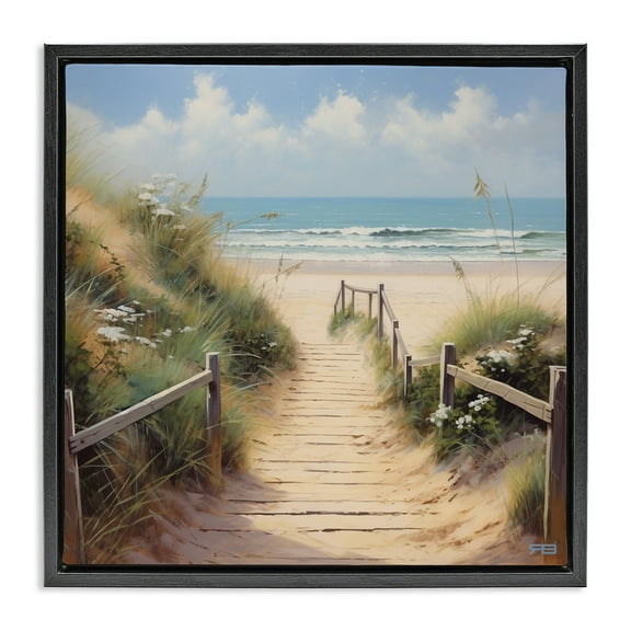 Stupell Industries Sandy Path to Beach Landscape Painting Black Floater Framed Canvas Art Print Wall Art, 18 x 18