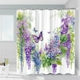 thumbnail image 2 of Floral Butterfly Shower Curtain, Purple Garden Landscape, Vine Wisteria Flower Watercolour, Spring Rustic Wildflower Animal Bathroom Decor with Hooks 36 x 70 in, 2 of 6