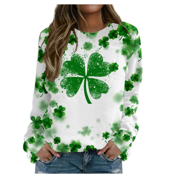 ICHUANYI St. Patrick's Tees for Women Women's Fashion Casual Round Neck Long Sleeve Printed T-Shirt Top