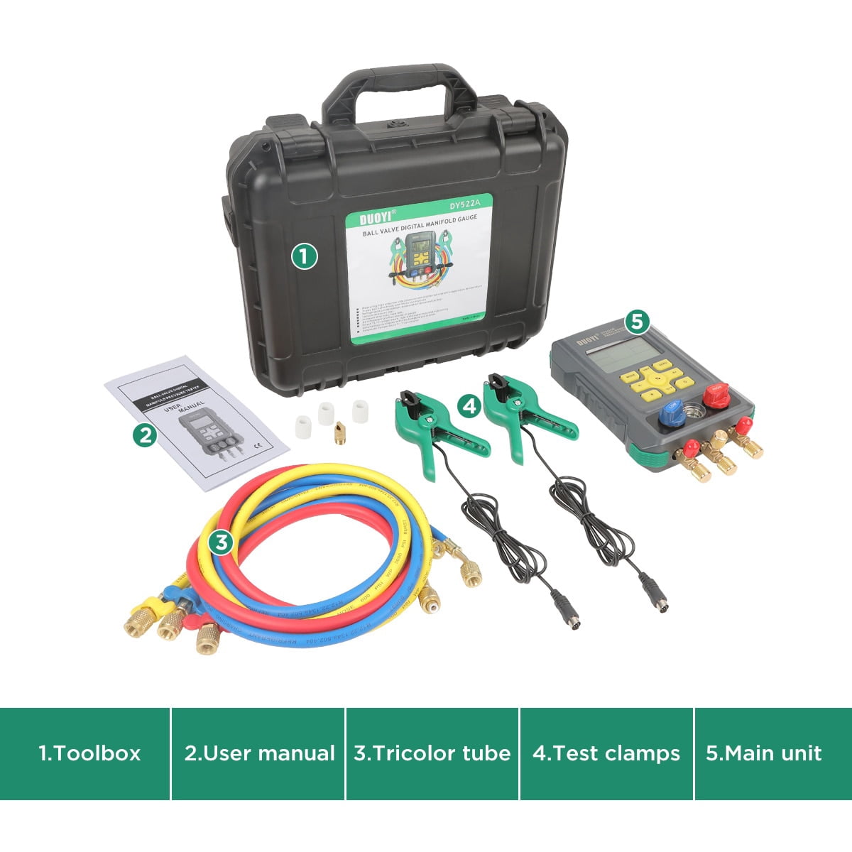 DUOYI 522A Digital Manifold Gauge Set, HVAC Vacuum Pressure&Temperature Tester, Air Conditioning Tools & Equipment