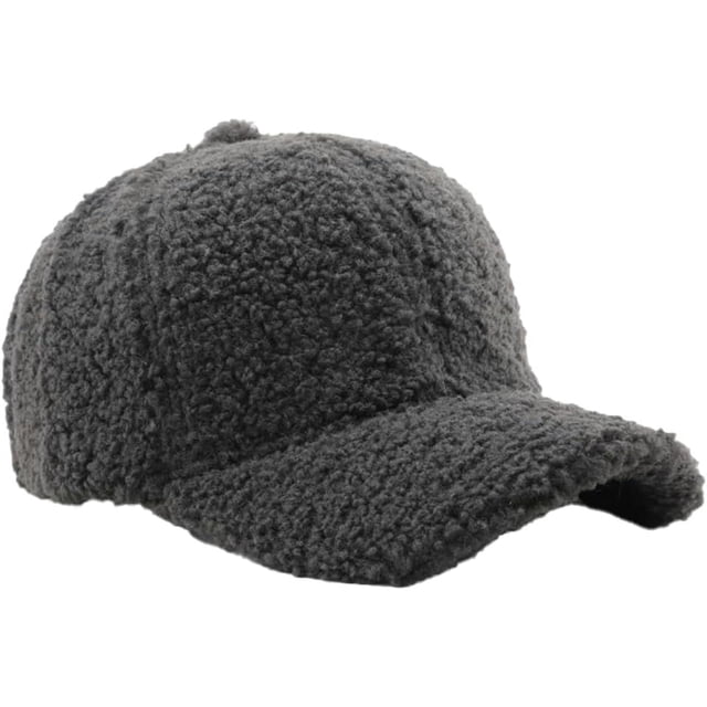 LinYooLi Winter Baseball Cap for Women Lamb Wool Solid Color Warm Visor Teddy Fleece Hat for Outdoor Travel Adjustable