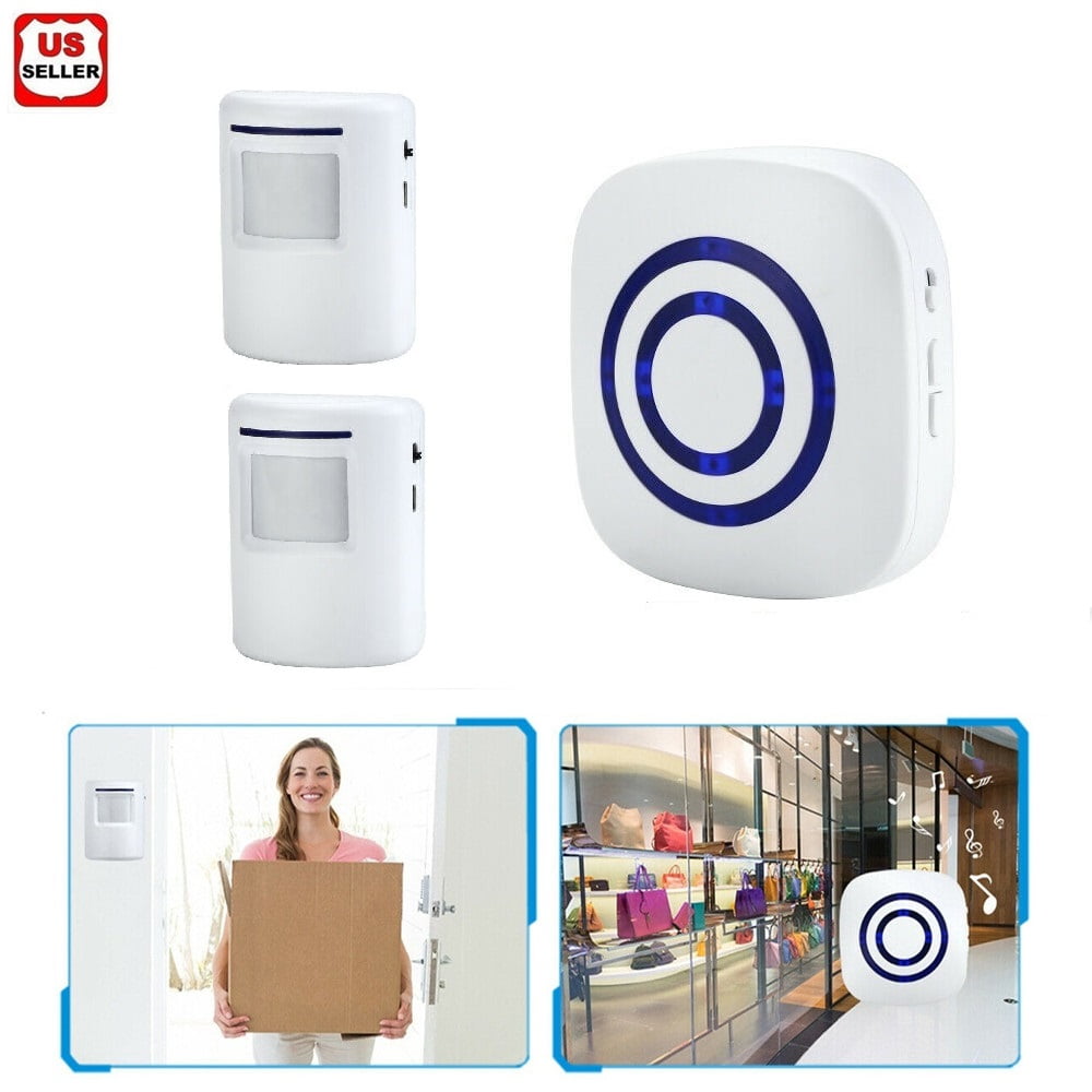 Wireless Home Security Driveway Alarm, Motion Sensor Detect Alert, Store Door Entry Chime Doorbell with 2 PIR Motion Sensor Detectors and 1 Wireless Plug-in Receiver for Front Doors Window Frames