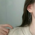 thumbnail image 3 of K-KED Women 925 Silver Star Dangle Hanging Crystal Tassel Long Drop Earrings Gift US, 3 of 9