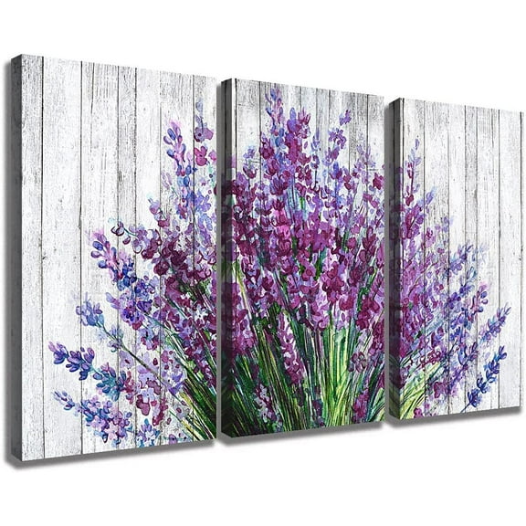 Purple Wall Art Bathroom Decor Rustic Lavender Bedroom Wall Pictures Farmhouse Purple Flower Canvas Prints Painting for Living Room Vintage Lilac Floral Posters Kitchen Home Decoration 12x16" 3 Pcs