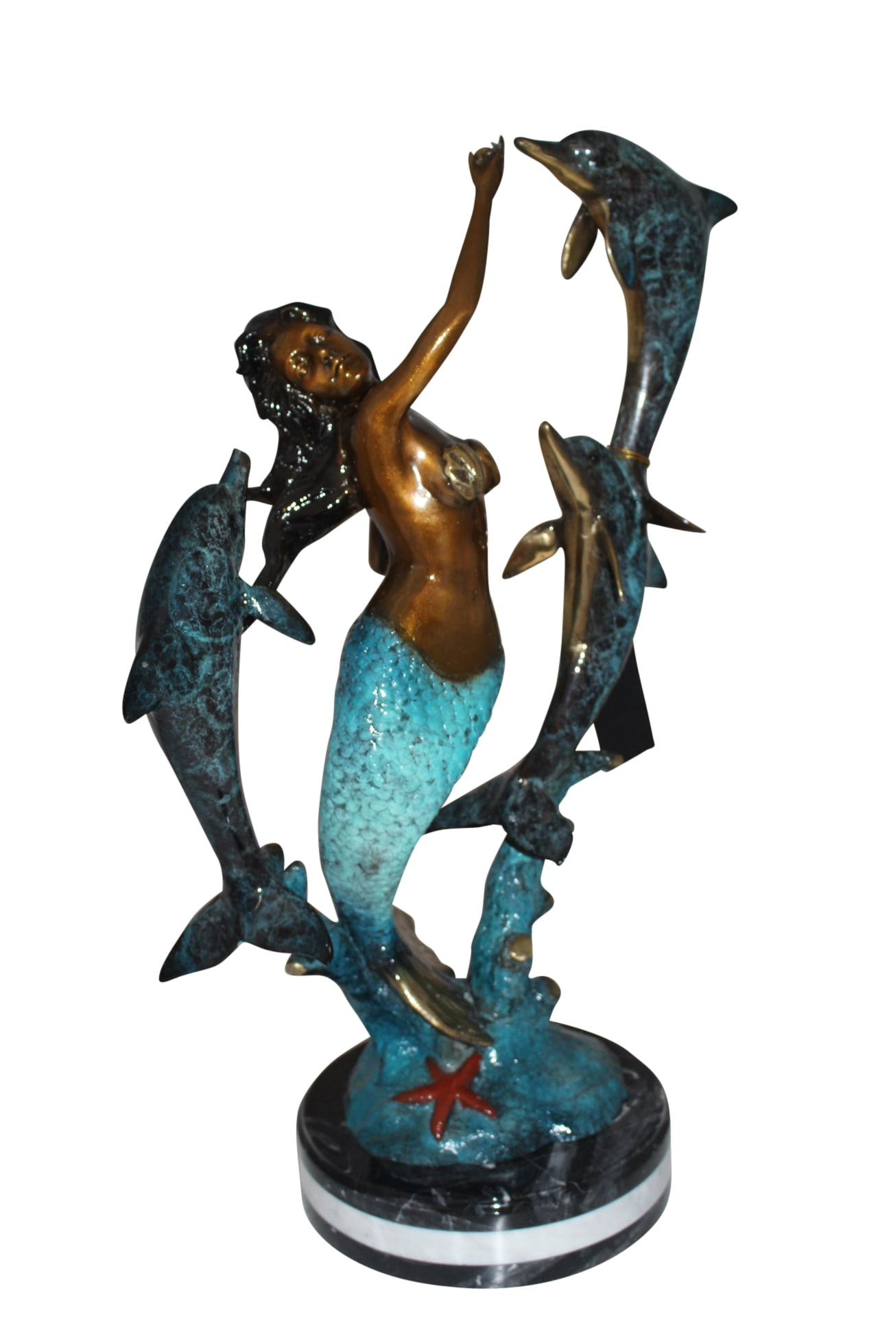 Mermaid with 3 dolphins Bronze Statue - Size: 16