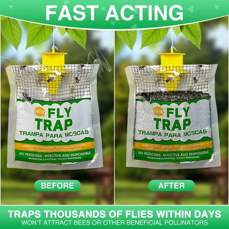 10 Pack Disposable Hanging Fly Traps | Odorless & Mess-Free | Outdoor Fly Control for Patio, Garden & Farm | Easy Setup Insect Catcher Bags