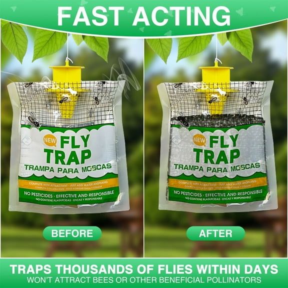 10 Pack Disposable Hanging Fly Traps | Odorless & Mess-Free | Outdoor Fly Control for Patio, Garden & Farm | Easy Setup Insect Catcher Bags