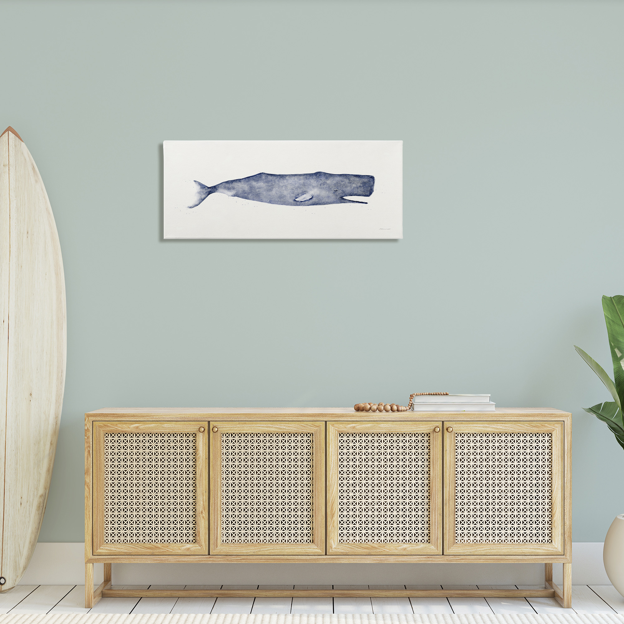 Stupell Industries Classic Whale Watercolor Illustration Animals & Insects Painting Gallery Wrapped Canvas Art Print Wall Art, 40 x 17