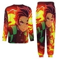 thumbnail image 6 of Demon Slayer Men's Lounge Pajamas Set 2-Piece Crew Neck Sleepwear Soft Long Sleeve Top & Pants for Sleep, Home & Vacation L, 6 of 8