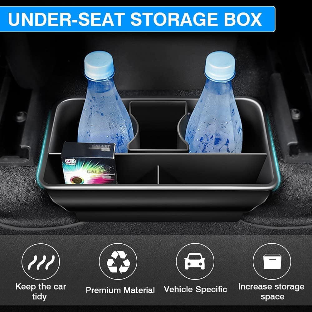 MJMJ Rear Center Console Organizer for Tesla Model Y 2020-2024 2025 Accessories 2nd Row Back Seat Storage Box Under Seat Rear Middle Air Outlet Trash Can Container Bin ABS Black(Not for Juniper)