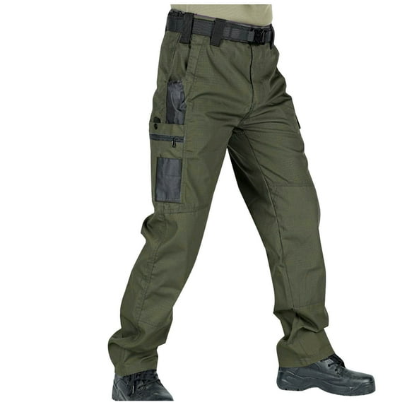 Zedker Men's Pants Cargo Hiking Pants Lightweight Work Pants for Men Construction Waterproof Cargo Pants for Men with Pockets, Plus Size Green L