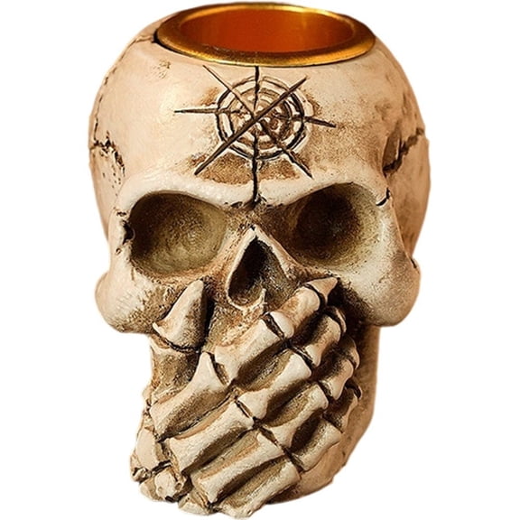 Resin Skull Candle Holder Halloween Holiday Scene Ornament Horror Skull Candlestick Decorative Tealight Candle Holders for Home