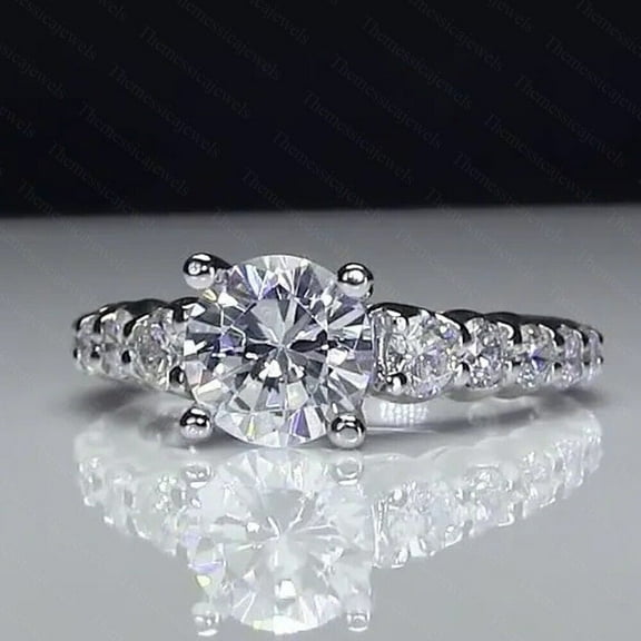 Forever Jewels 1.26 Ct Round Cut Moissanite Women Engagement Ring 14K White Gold Plated