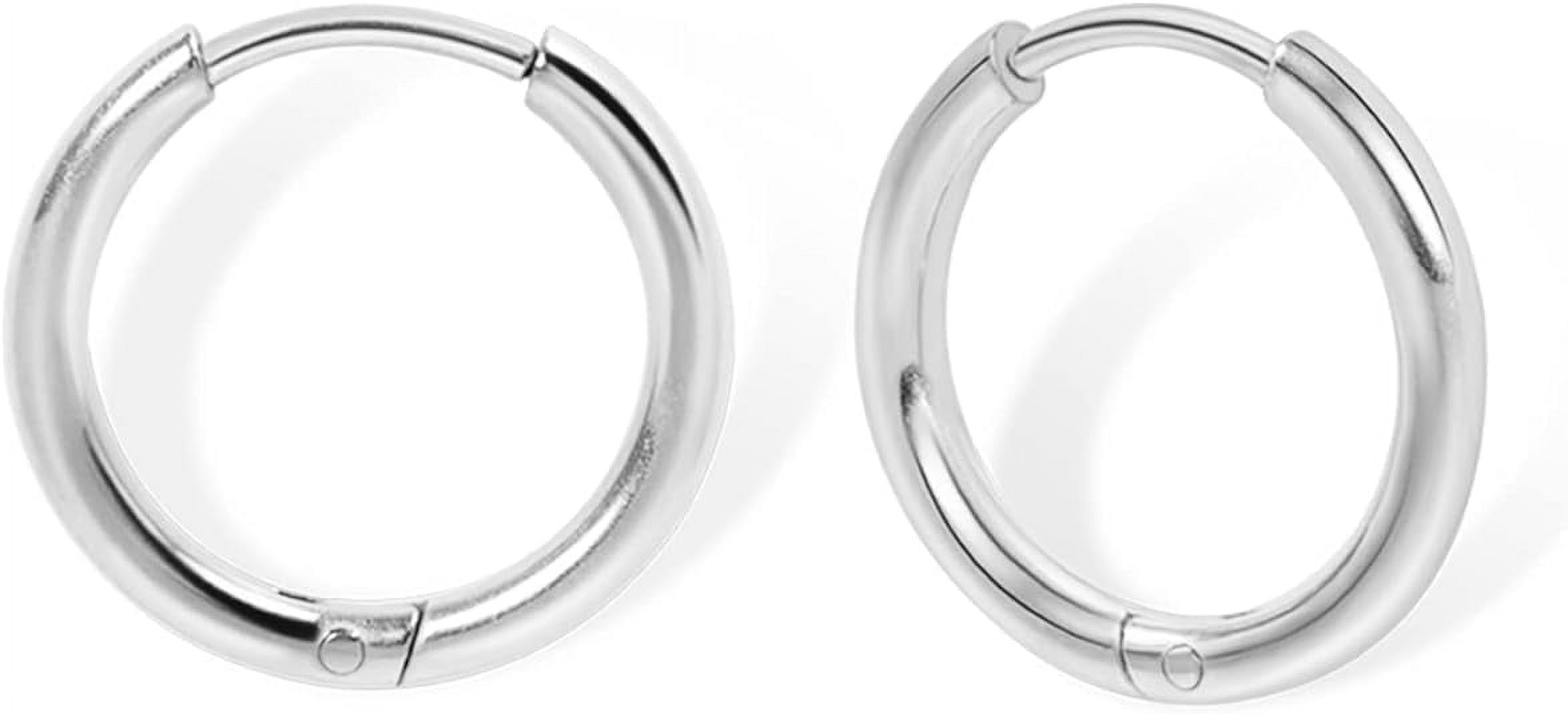 Knubmt 12 Pairs 316L Stainless Steel Earring Set 14K Gold Plated Hoop Earrings Flat Back Stud Earrings for Women Men, Silver
