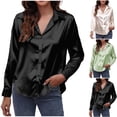 thumbnail image 6 of Women's Spring Satin Shirts Buttons Lapel V Neck Long Sleeve Tunic Blouses Solid Color Trendy Casual Tops Green,S, 6 of 6