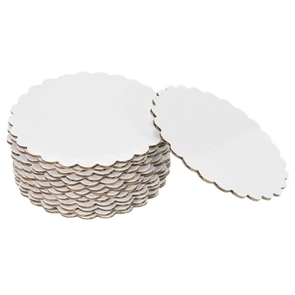 Uxcell 25 Pcs Scalloped Cake Circle Base, 3.9 Inch Cake Cardboards Thick Cardboard Cake Pastry Tray Round Cake Boards for Weddings Parties Birthday Desserts Cupcake (White)