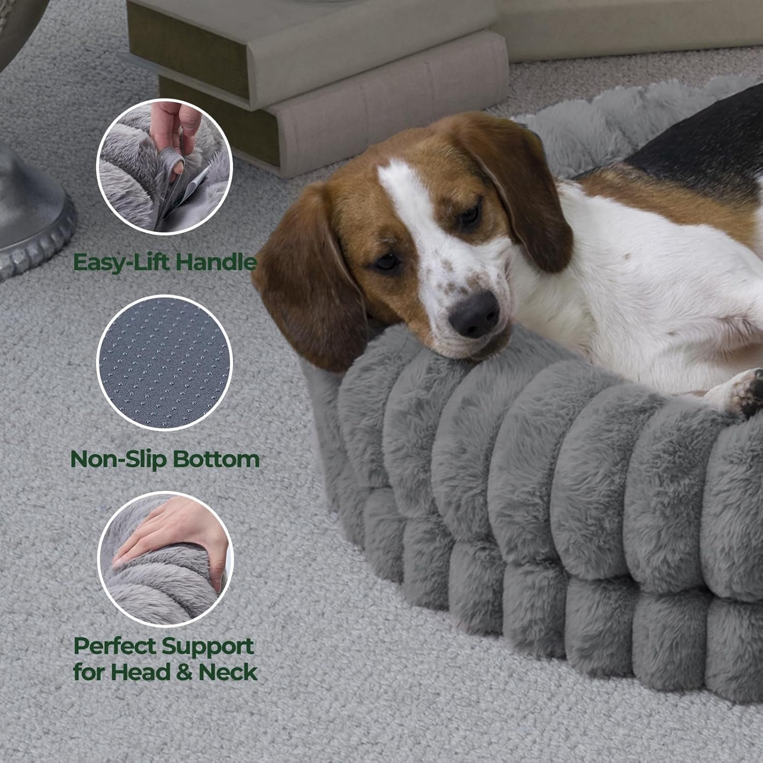 Luxury Donut Dog Bed, 30 Inches Round Dog Bed Medium Size Dogs Washable, Orthopedic Calming Dogs Bed for Pets with Anti-Slip Bottom, Gray