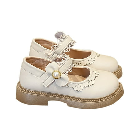 

WREESH Leather Mary Janes with Chunky and Low Heel: New Fall/Winter Oxford Dress Shoes for Girls Beige