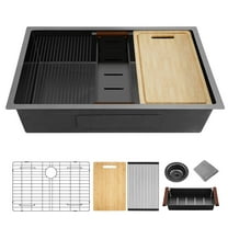 32 inch Gunmetal Black Stainless Steel 18-Gauge Single Bowl Undermount Workstation Kitchen Sink