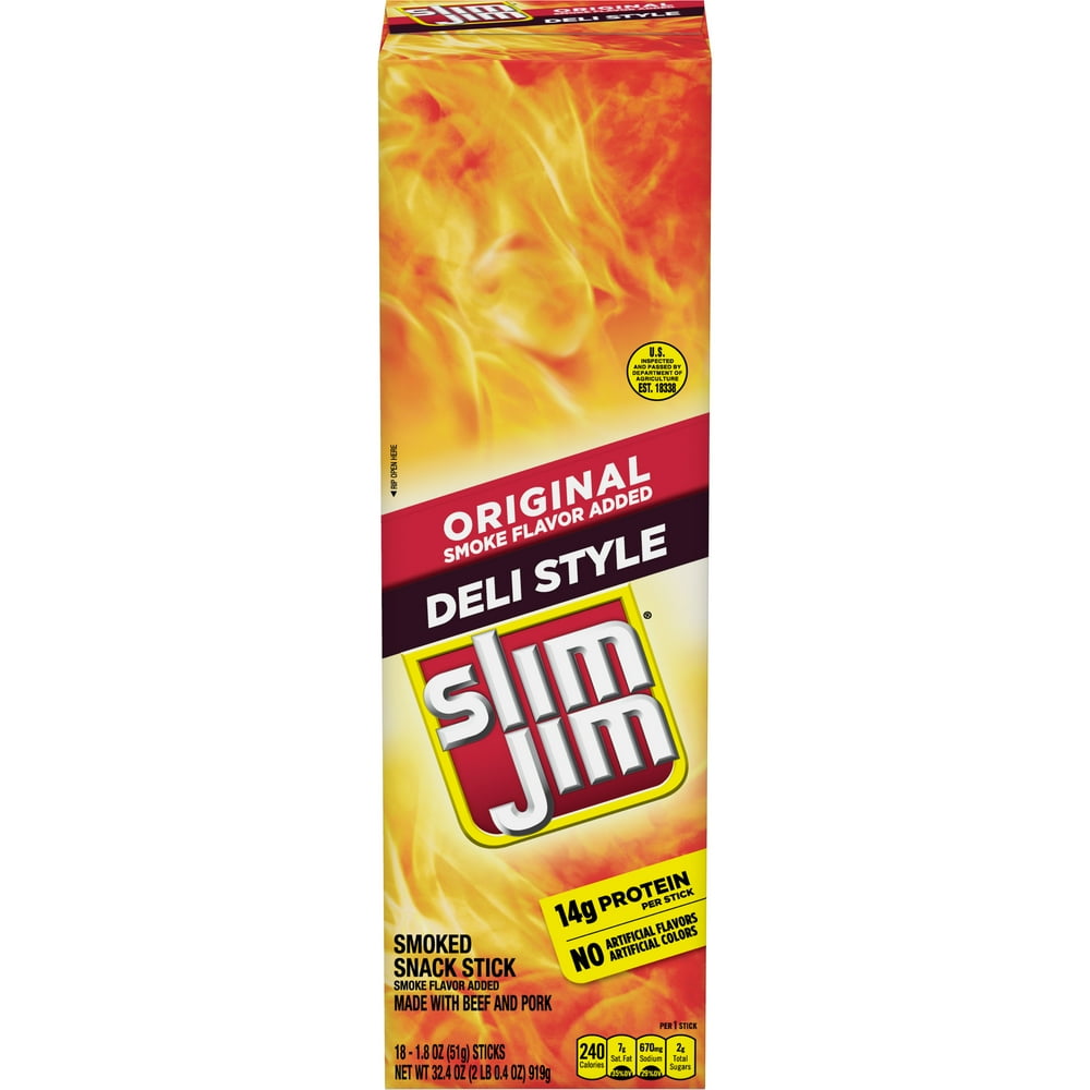 Slim Jim Original Deli Style Smoked Snack Stick, 1.8 Oz, 18 Ct