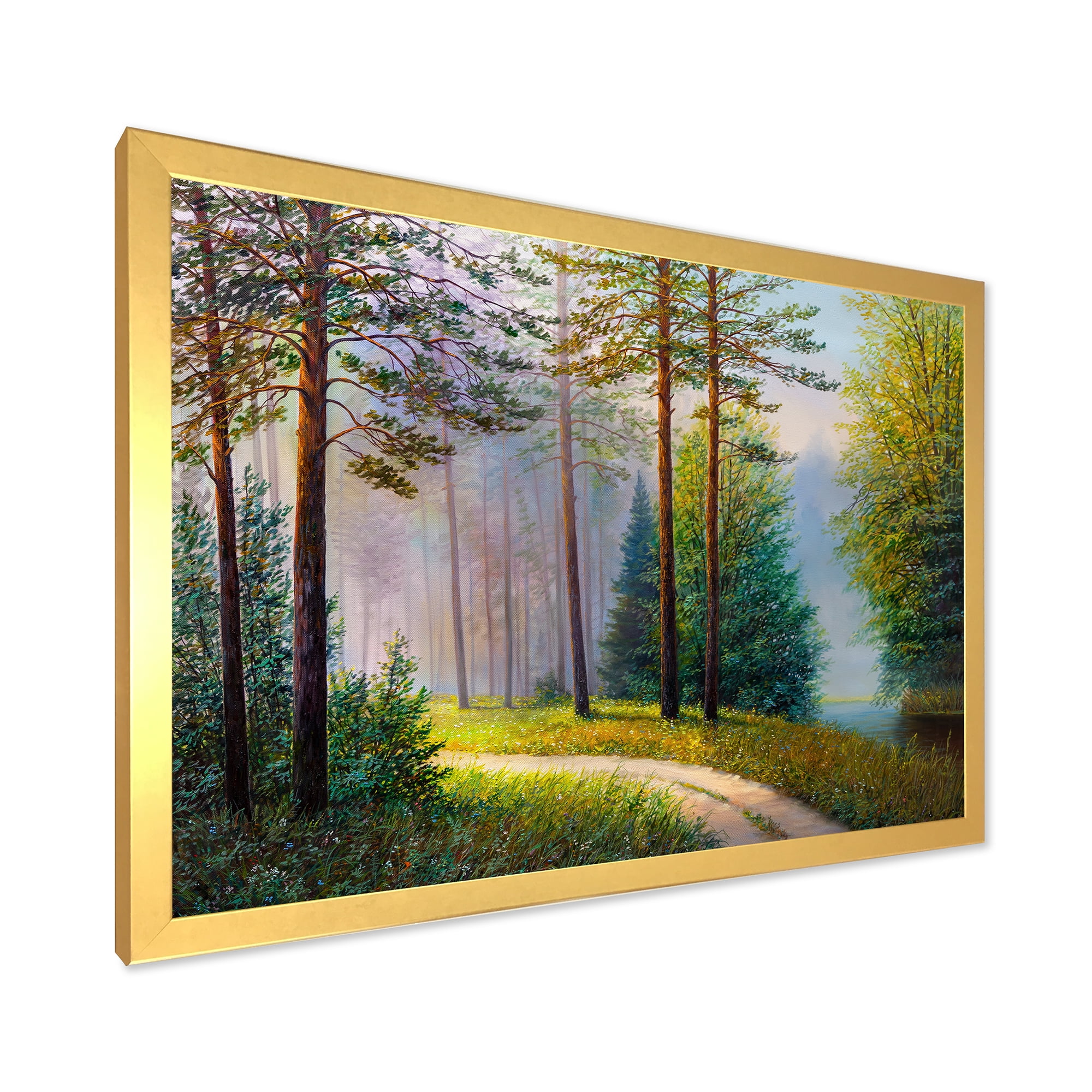 Designart 'Subtle Sunset Light Through The Trees II' Lake House Framed Art Print