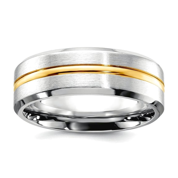 Cobalt Brushed and Polished With Yellow Ip Center Beveled Egde 8mm Band Size 11 Ring for Women and Men