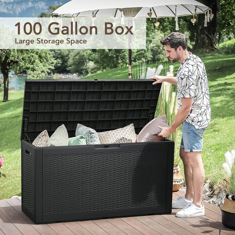 Vineego Outdoor All-Weather 100 Gallon Resin Deck Box, Black