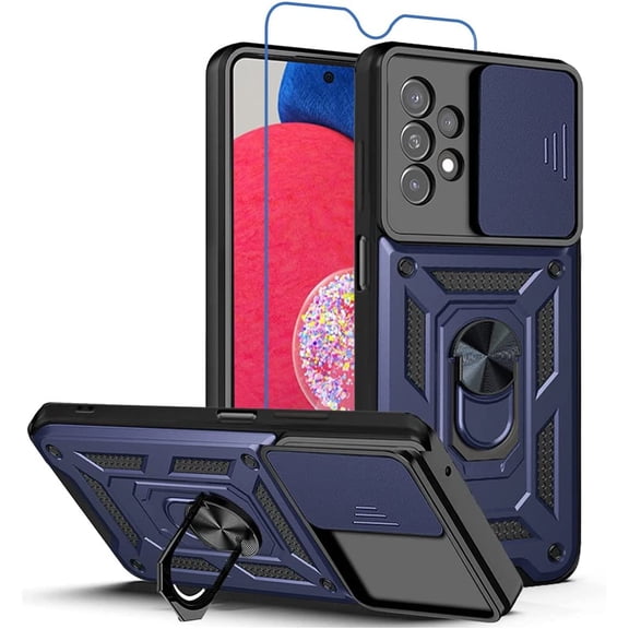 NC  for Galaxy A23 5G Case with Screen Protector, Military Grade Protective Anti-Scratch Phone Case with 360°Rotatable Kickstand Magnetic Car Mounts Supports for Samsung Galaxy A23(JC-Blue)