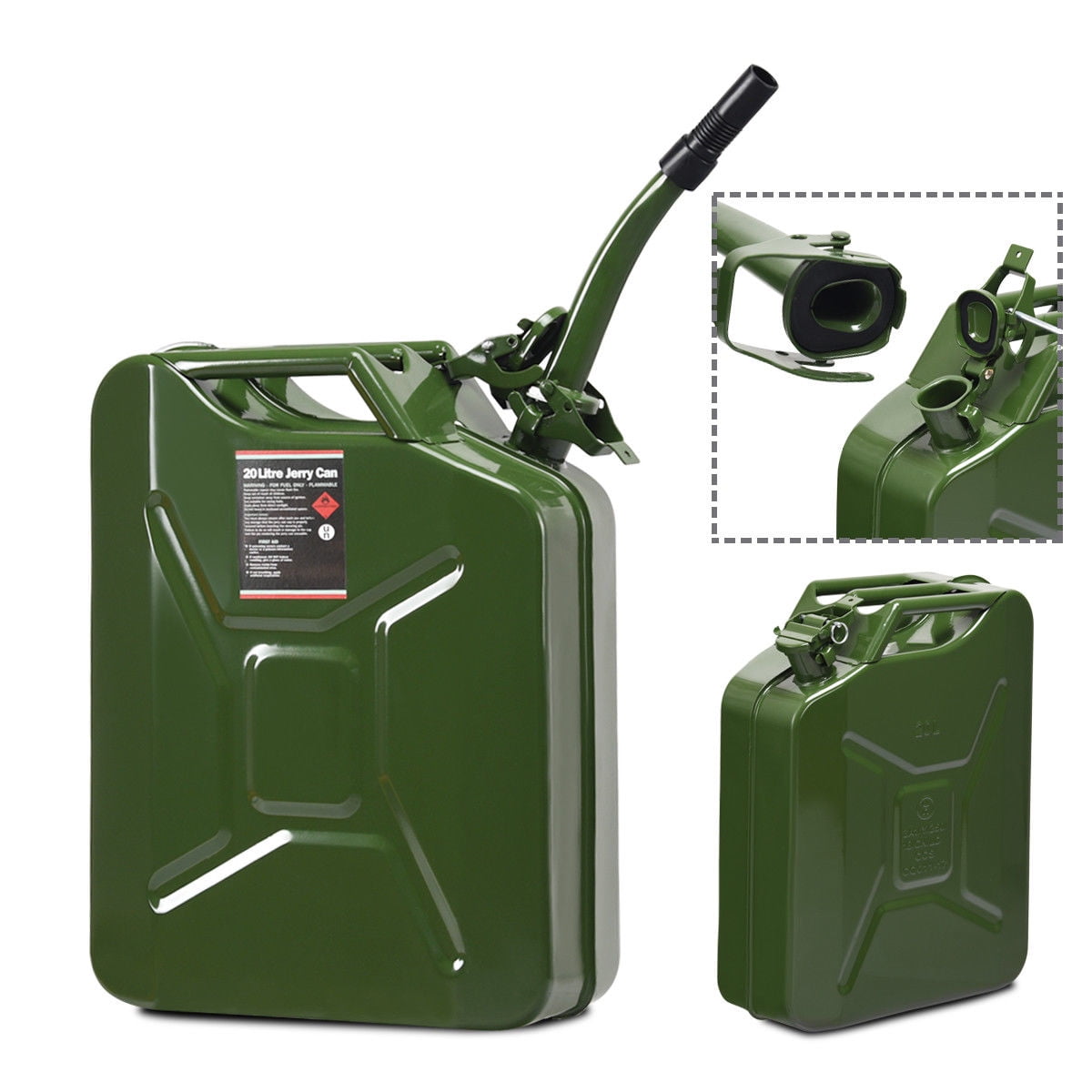 Jerry Can 5 Gal 20L NATO Style Gasoline Fuel Can Metal Gas Tank Emergency Backup 