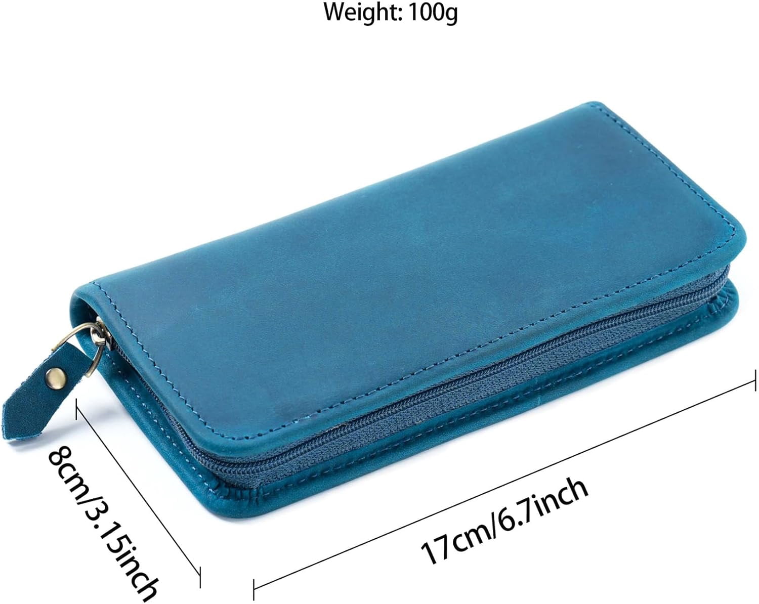 ABPETE Vintage Leather Fountain Pen Case 3 Divided Slots, Zippered Pen Case Pouch, Handmade Display Holder for Rollerball Pen (Blue)