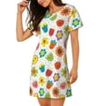 thumbnail image 2 of Kdxio Cartoon Flowers Pattern Womens Short Sleeve Sleepshirt Scoopneck Cute Nightdress Ruffle Comfy Nightgown, 2 of 6