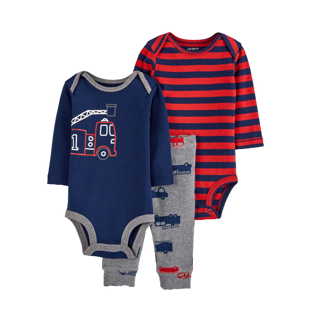 Carter's Baby Boys 3 Piece Firetruck Bodysuits and Pants Set Outfit Size 3  Months