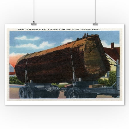 Seattle, Washington - Giant Log en route to Mill (9x12 Art Print, Wall Decor Travel (Best Driving Route Phoenix To Seattle)