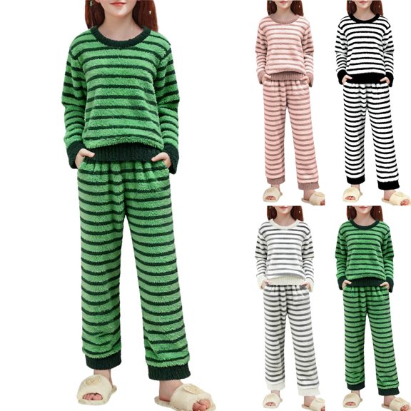 QSXADF Kid's Fall/Winter Fuzzy Casual Fleece Set Casual Set Long Sleeve Crew Neck Graphic Fleece Top with Pants Casual Wear Loose Winter Children Clothing Set