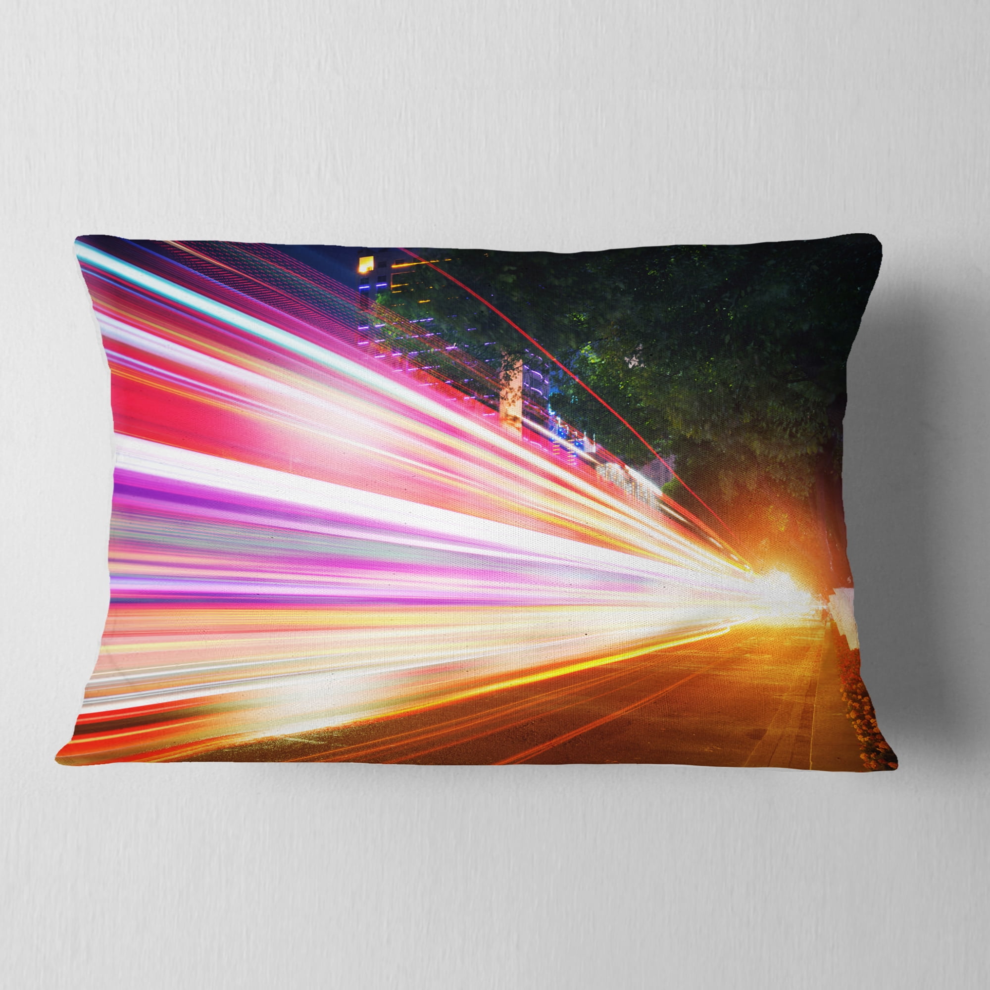 Designart Expressway Light Trails - Cityscape Photo Throw Pillow - 12x20