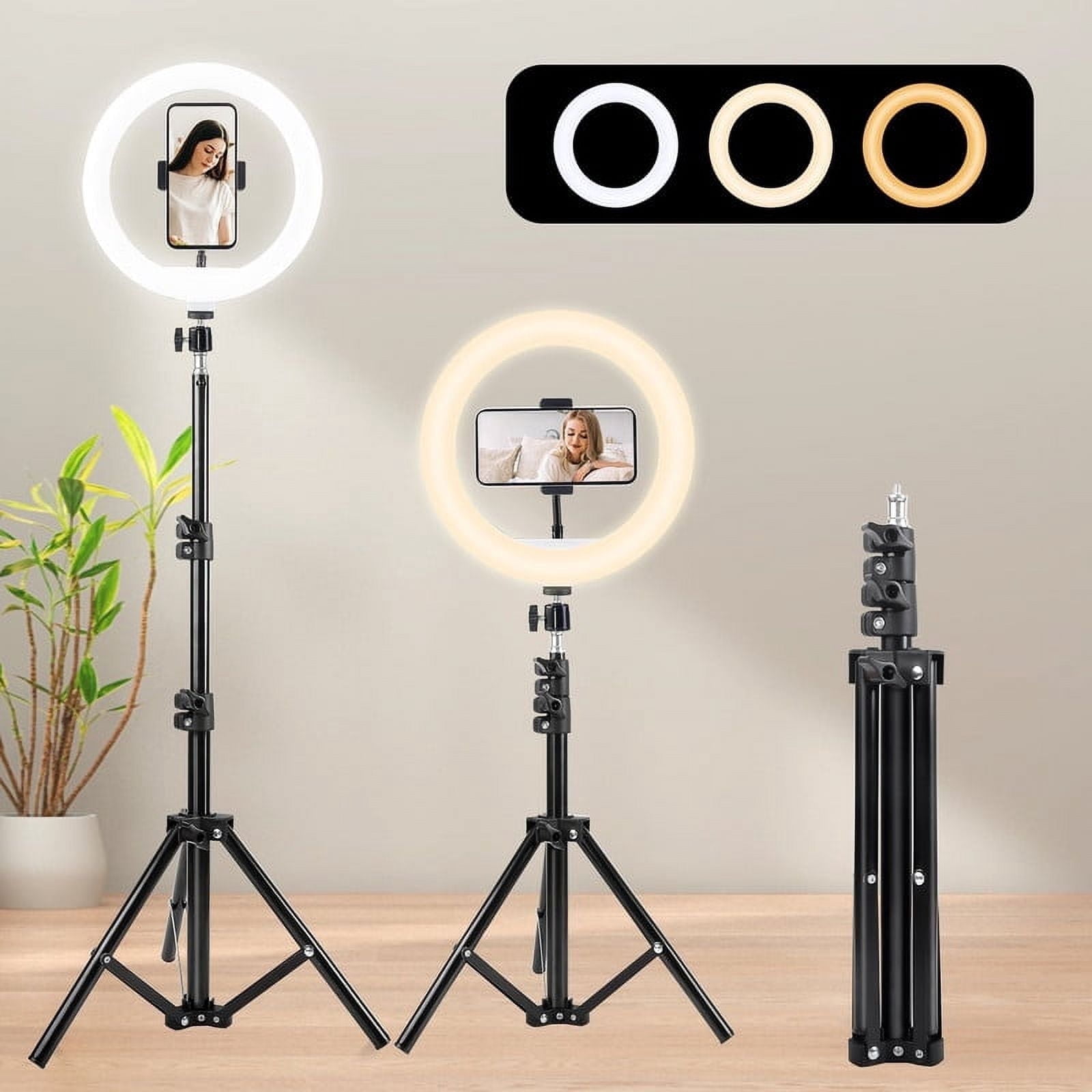 UEGOGO 10-inch Tri-Color Ring Light with a 43.3-inch Tripod and Phone Mount—an LED ring light designed specifically for selfies, perfect for TikTok and YouTube